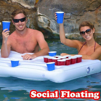 Water Party  Air Mattress Ice Bucket Cooler Cup Holder Inflatable Beer Pong Table Pool Float - maagauri.com