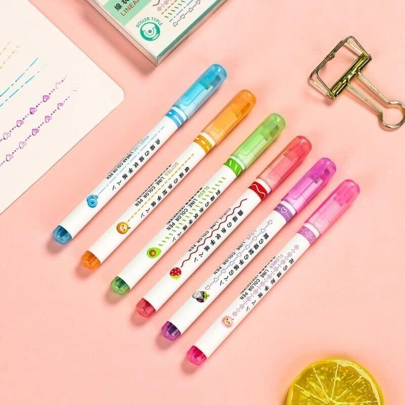 Linear Roller Color Pens Highlighters with 6 Different Curve Shapes (Set of 6) - maagauri.com