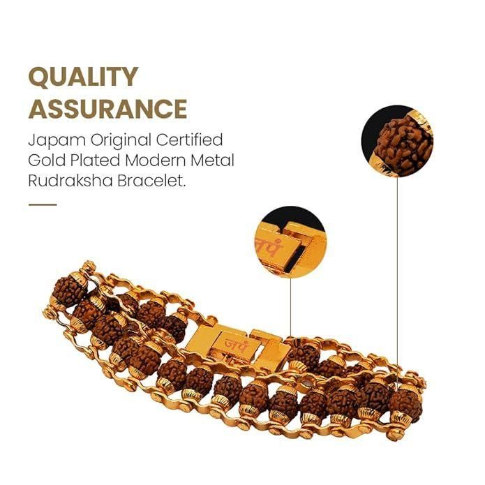 Genuine Paanch Mukhi Modern Rudraksha Bracelet With Gold Plating. - maagauri.com