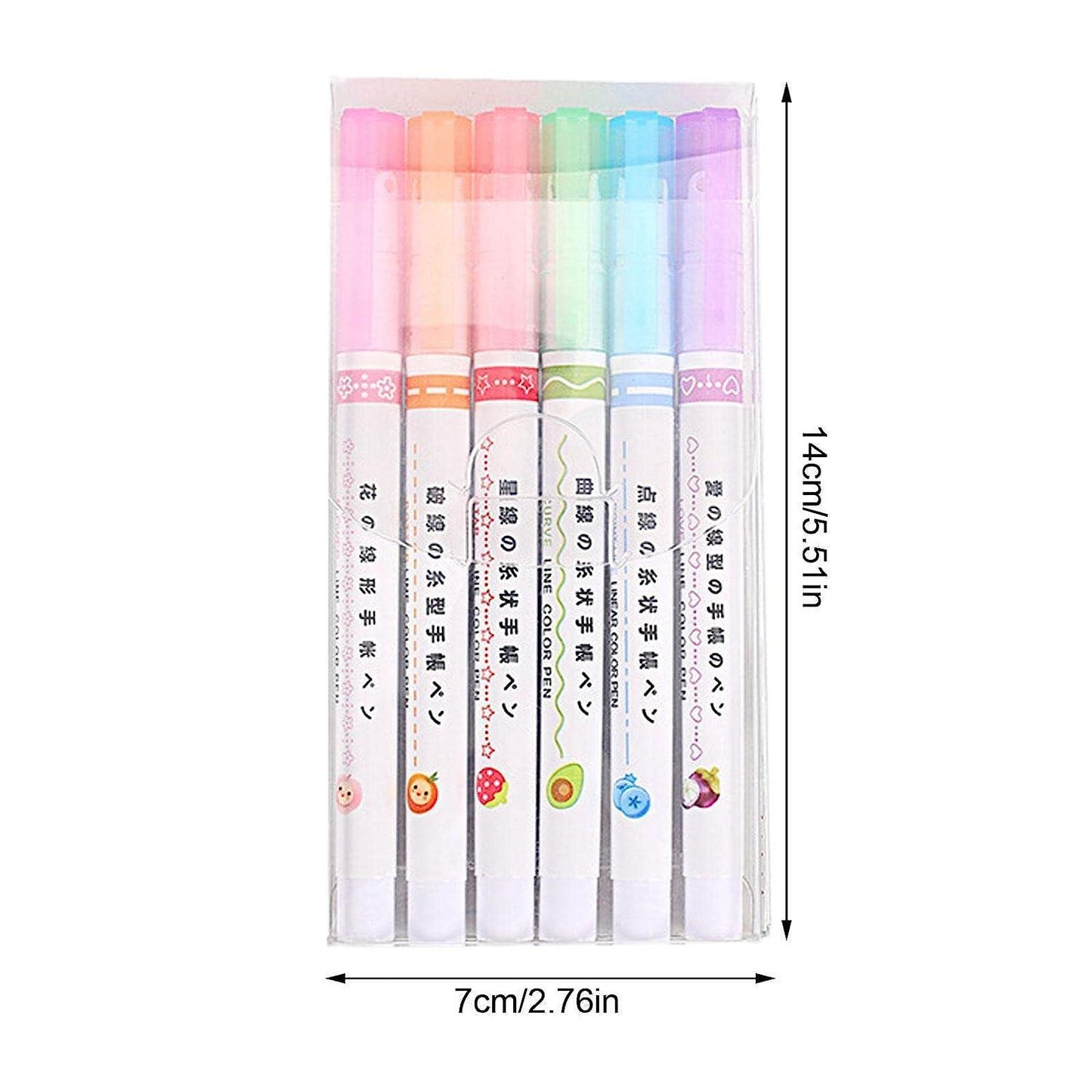 Linear Roller Color Pens Highlighters with 6 Different Curve Shapes (Set of 6) - maagauri.com