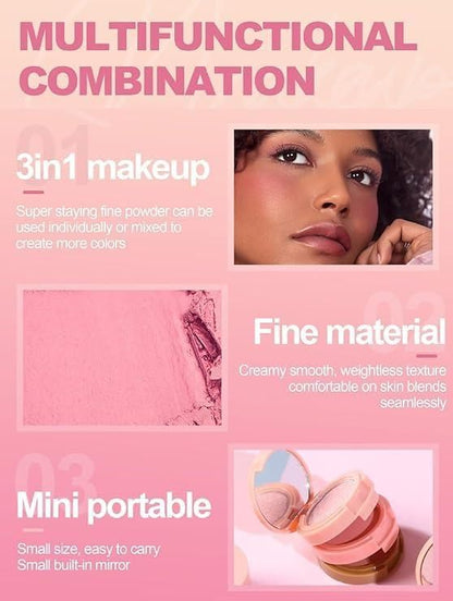 3 in1 Face Blusher + Highlighter with Mini Compact Travel Friendly Palette - maagauri.com