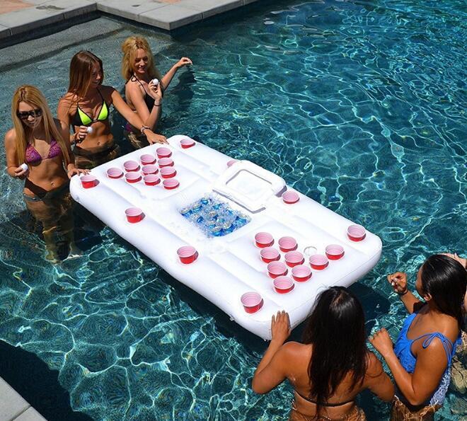 Water Party  Air Mattress Ice Bucket Cooler Cup Holder Inflatable Beer Pong Table Pool Float - maagauri.com