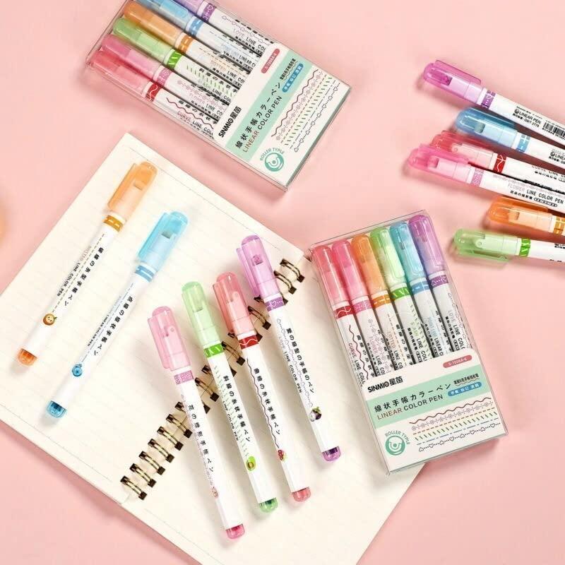 Linear Roller Color Pens Highlighters with 6 Different Curve Shapes (Set of 6) - maagauri.com