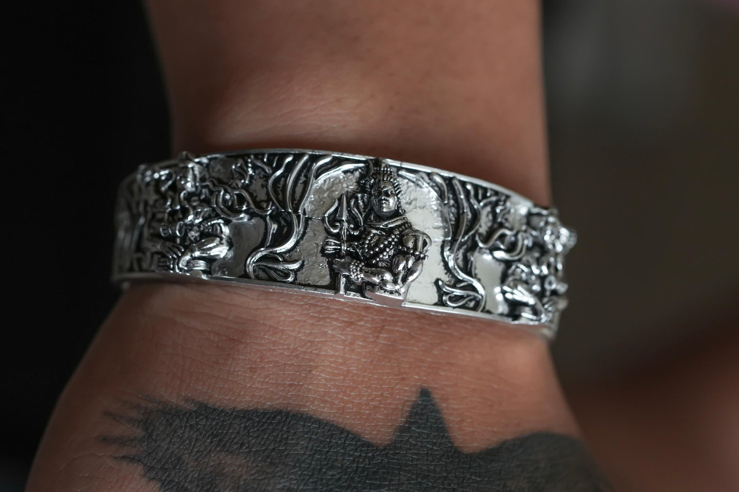 Men's Oxidised Silver Mahakal Bracelet - maagauri.com