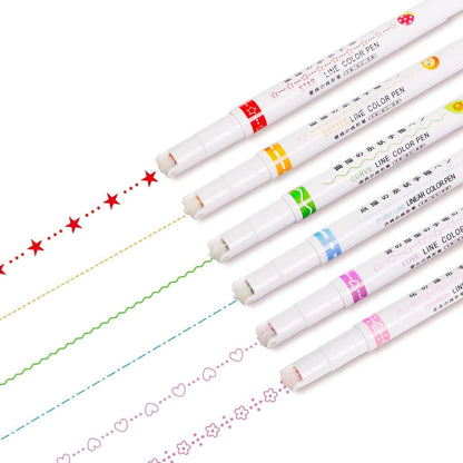 Linear Roller Color Pens Highlighters with 6 Different Curve Shapes (Set of 6) - maagauri.com