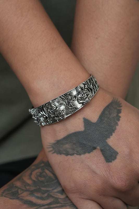 Men's Oxidised Silver Mahakal Bracelet - maagauri.com