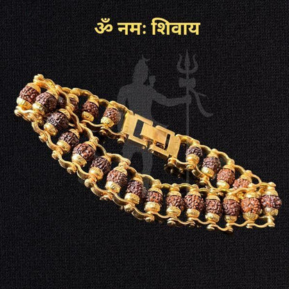 Genuine Paanch Mukhi Modern Rudraksha Bracelet With Gold Plating. - maagauri.com