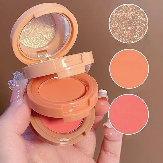 3 in1 Face Blusher + Highlighter with Mini Compact Travel Friendly Palette - maagauri.com