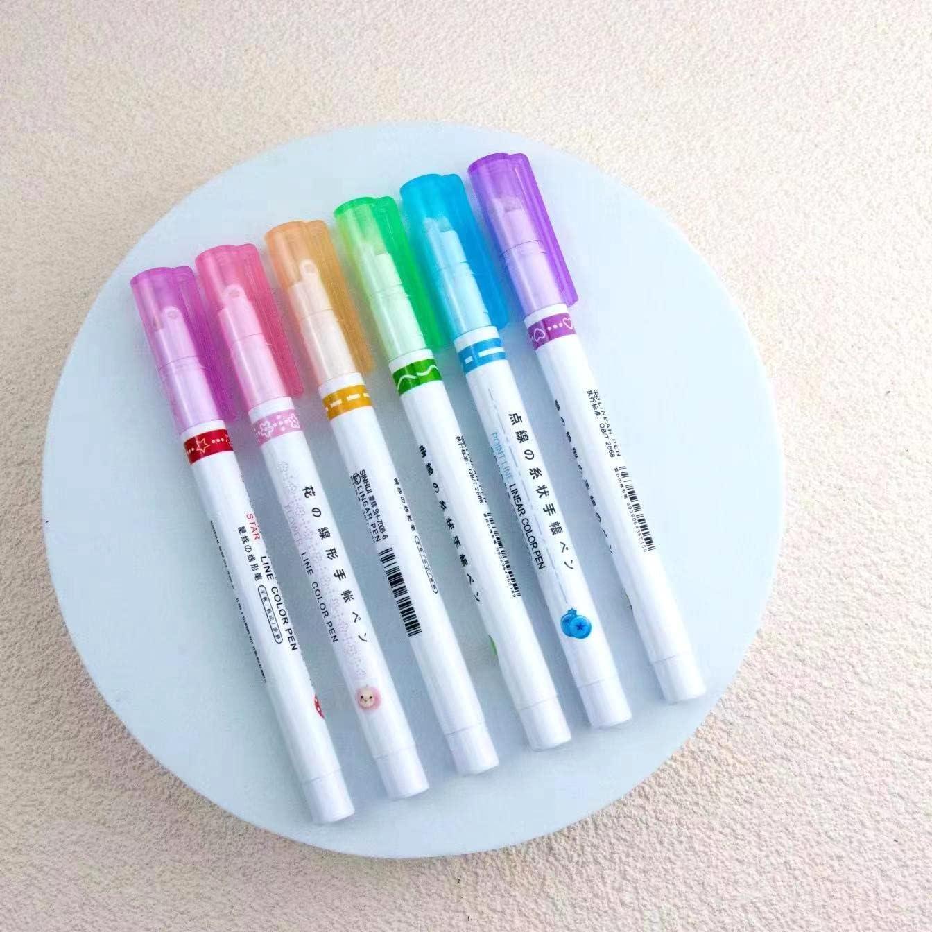 Linear Roller Color Pens Highlighters with 6 Different Curve Shapes (Set of 6) - maagauri.com