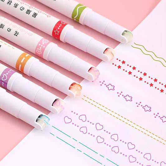 Linear Roller Color Pens Highlighters with 6 Different Curve Shapes (Set of 6) - maagauri.com